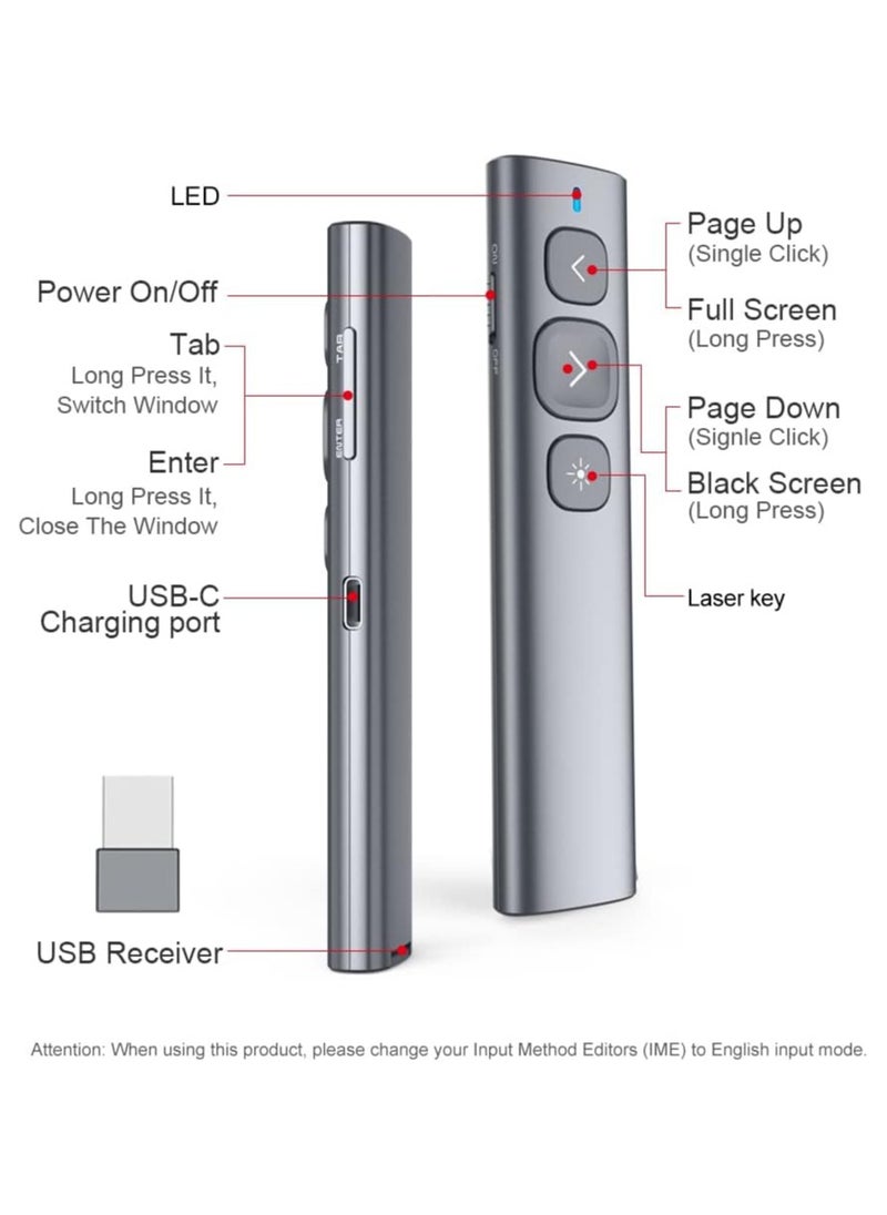 Norwii - Norwii N95 Presentation Clicker with Laser Pointer, PowerPoint Clicker for PowerPoint Presentations, Presentation Remote, Pointer Clicker for Presentation, Wireless Presenter (Grey with Red Laser) - Image 1