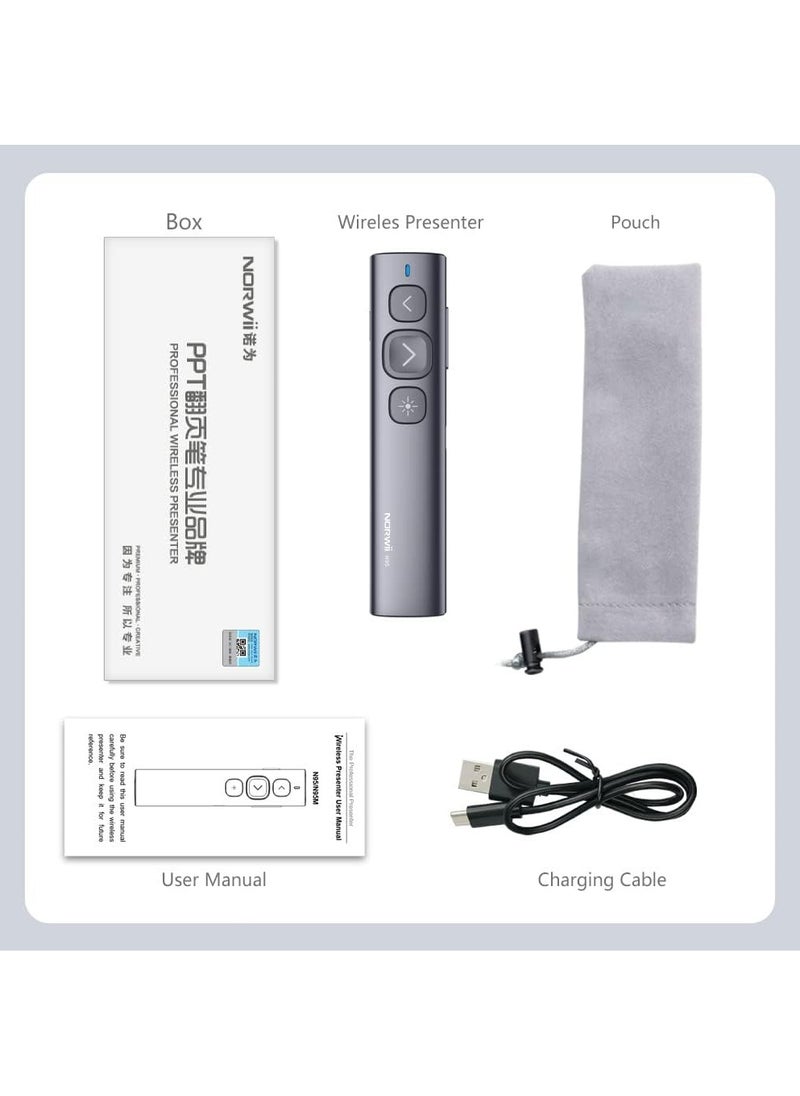 Norwii - Norwii N95 Presentation Clicker with Laser Pointer, PowerPoint Clicker for PowerPoint Presentations, Presentation Remote, Pointer Clicker for Presentation, Wireless Presenter (Grey with Red Laser) - Image 1