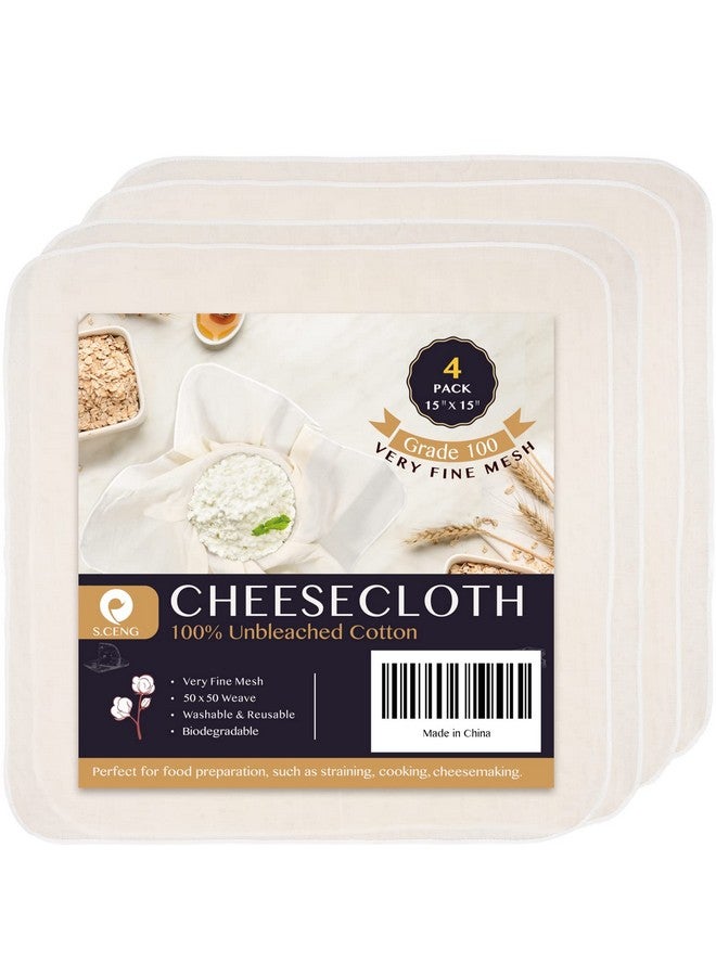 S.CENG Precut Cheesecloth, 15 x 15'' 4 Pack, Grade 100, Ultra Fine for Straining & Cooking, 100% Unbleached Cotton Cheese Cloth for Making Cheese  - Image 1