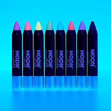 Moon Glow Neon UV Face Paint Stick Body Crayon makeup for the Face Body Pastel set of 8 colours Glows brightly under UV lighting - Image 3