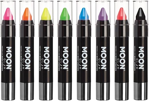 Moon Glow Neon UV Face Paint Stick Body Crayon makeup for the Face Body Pastel set of 8 colours Glows brightly under UV lighting - Image 1