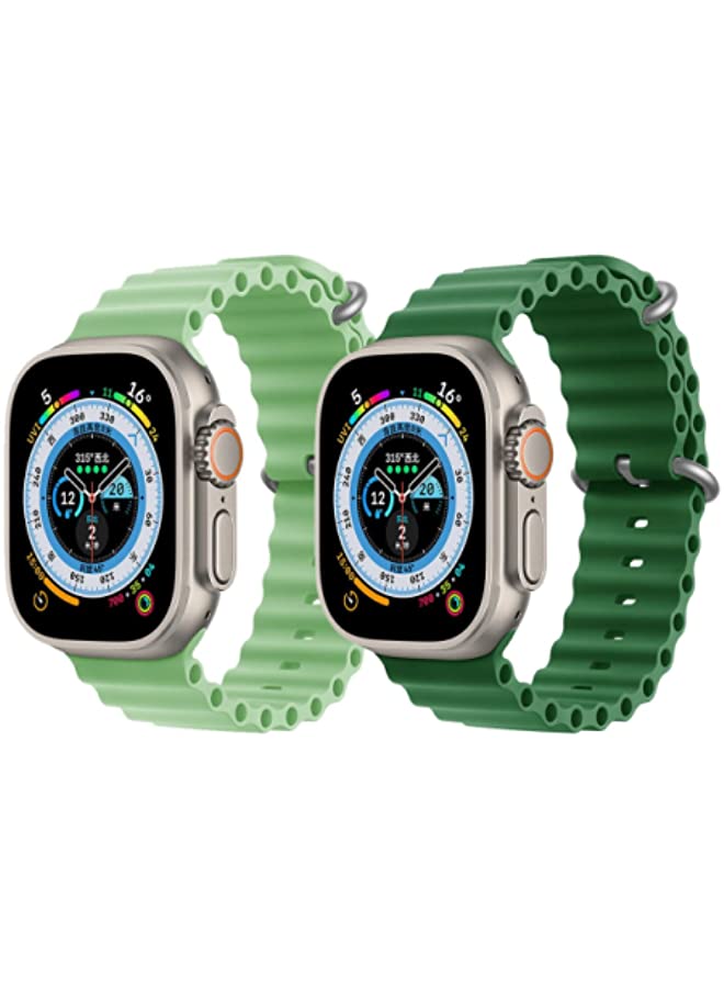 IAF Silicone Ocean Band Strap for Apple Watch 38/40/41mm Mint Green/Dark Green Set of 2