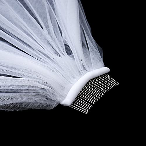 Bmirth 2 Tiers Bride Wedding Veil White Veil Bridal Bridal Tulle Wedding Veil with Flower Lace Edge and Comb (A-white) (Wedding veil) - Image 5