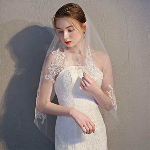 Bmirth 2 Tiers Bride Wedding Veil White Veil Bridal Bridal Tulle Wedding Veil with Flower Lace Edge and Comb (A-white) (Wedding veil) - Image 4