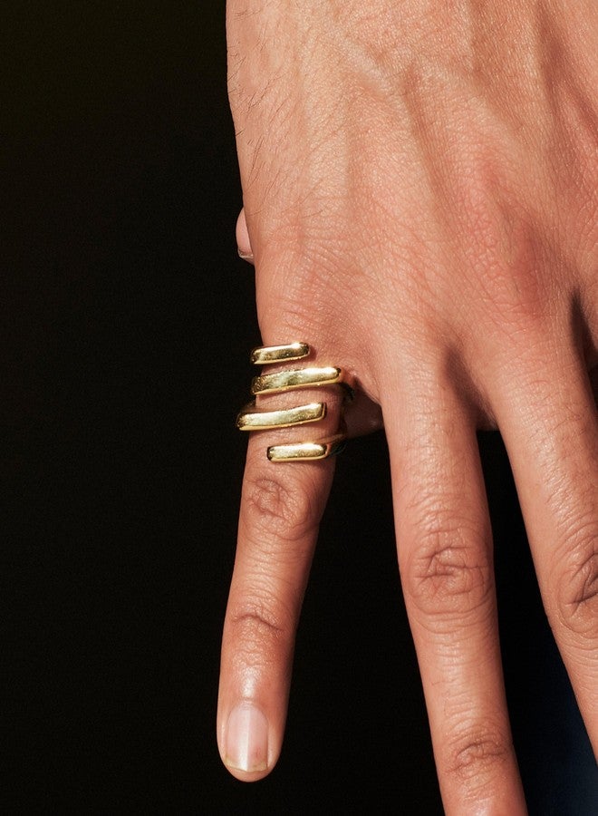 SALTY Anti Tarnish Nectar Gold Finger Ring for Women | Fancy Jewellery Design | Latest Fashion Accessories for Girls | Minimal Jewelry (Size - 17) | Marriage, Birthday | Gift for Valentine Day - Image 3