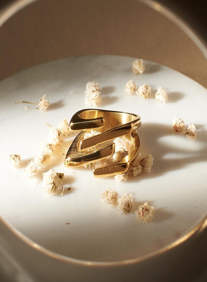 SALTY Anti Tarnish Nectar Gold Finger Ring for Women | Fancy Jewellery Design | Latest Fashion Accessories for Girls | Minimal Jewelry (Size - 17) | Marriage, Birthday | Gift for Valentine Day - Image 2