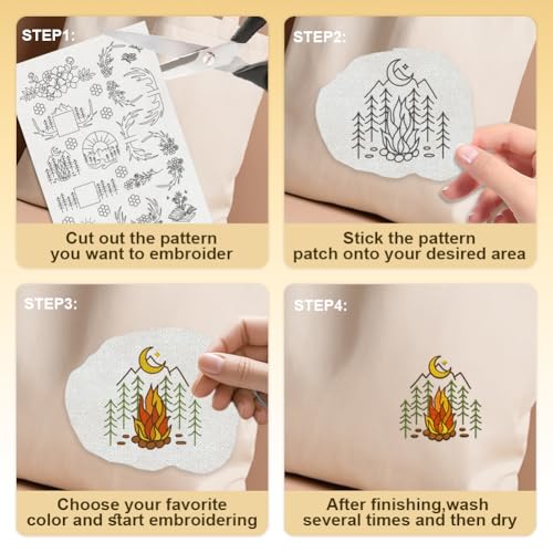 DOODLREAM 56Pcs Mountain Flower Vine Embroidery Pattern Stabilizer, 8.3"x11.7" Deer Antler Book Water Soluble Stick and Stitch Embroidery Sticker, 4 Sheets Tree Hat Hand Sewing DIY Embroidery Paper - Image 4