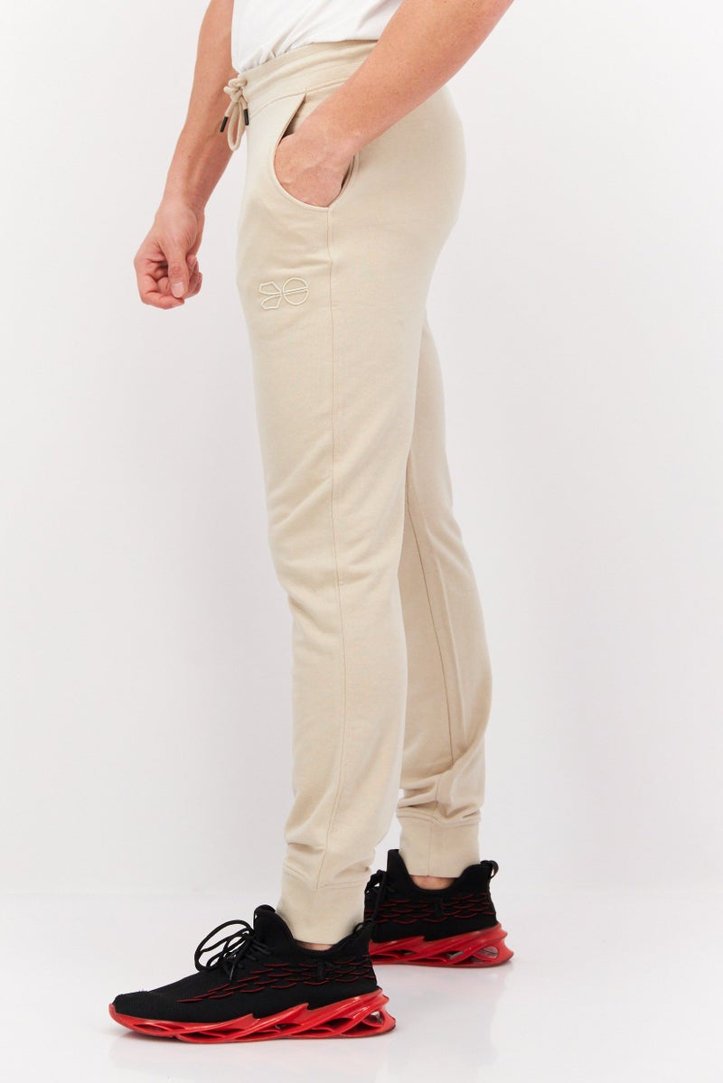 CROSSHATCH Men Regular Fit Embroidered Logo Jogger Pants, Beige - Image 3