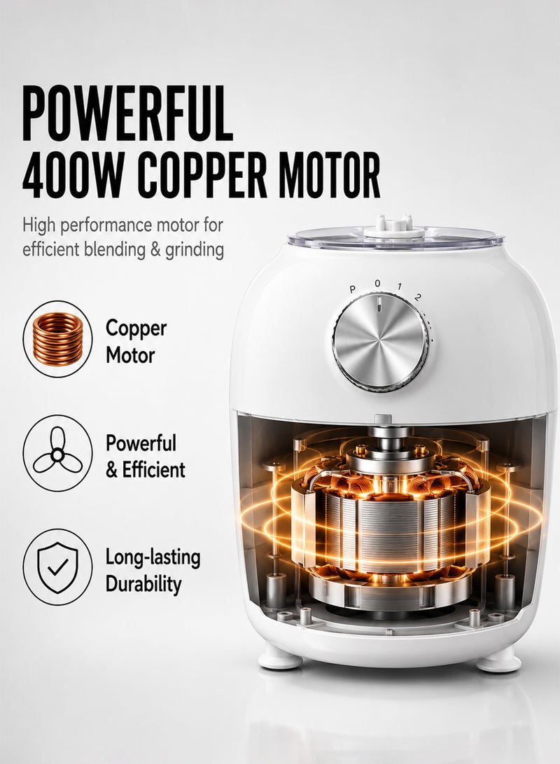 Royal 3-in-1 Electric Blender, Chopper & Grinder 400W | 1.75L Unbreakable PC Jar, 4-Style Stainless Steel Blade, 2-Speed + Pulse & Child Safety Lock | RA-BG160 White 1.5 L 400 kW RA-BG160 WHITE - Image 3