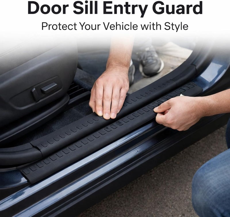 Door Sill Entry Guard Rubber Scuff Plate, 1 Pair, Black Protective Car Door Sill Cover - Scratch Proof, Durable Material, Easy Installation for Vehicle Interior - Image 3