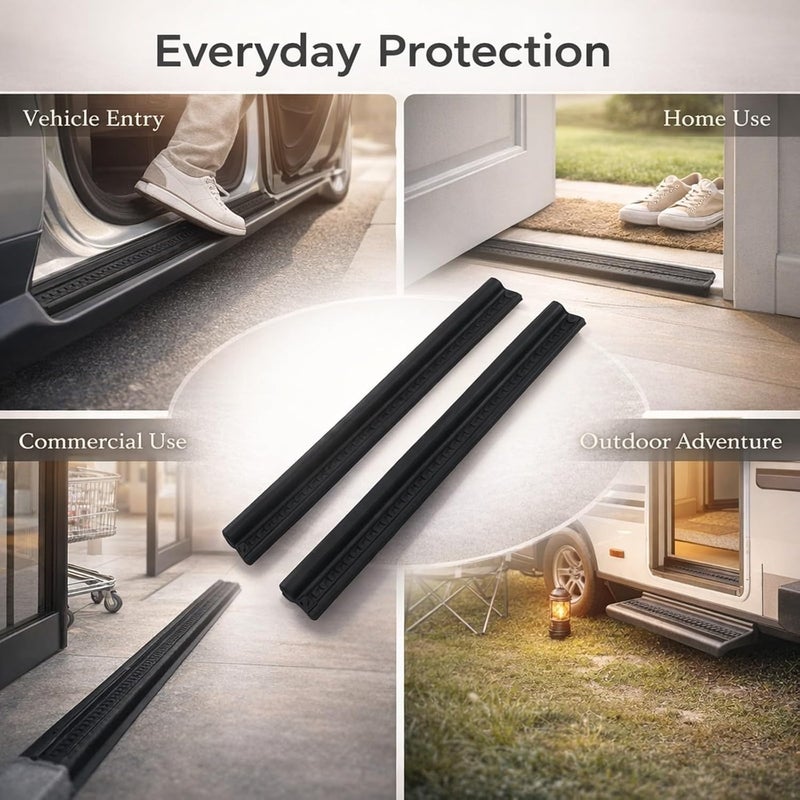Door Sill Entry Guard Rubber Scuff Plate, 1 Pair, Black Protective Car Door Sill Cover - Scratch Proof, Durable Material, Easy Installation for Vehicle Interior - Image 2