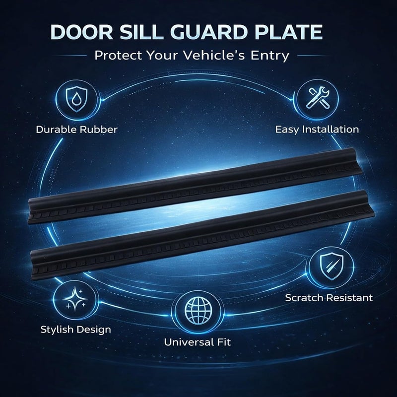 Door Sill Entry Guard Rubber Scuff Plate, 1 Pair, Black Protective Car Door Sill Cover - Scratch Proof, Durable Material, Easy Installation for Vehicle Interior - Image 1