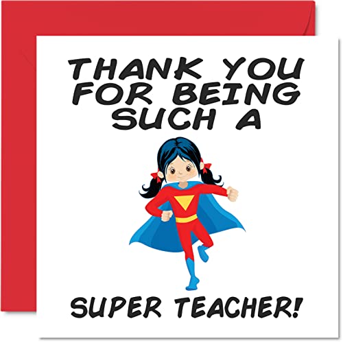 Stuff4 Teacher Thank You Cards - Super Teacher Female - Thankyou Cards for Teacher Her or Him, Humorous Teacher Appreciation Card, 5.7 x 5.7 Inch Thank You Greeting Cards for Teachers Gifts - Image 1