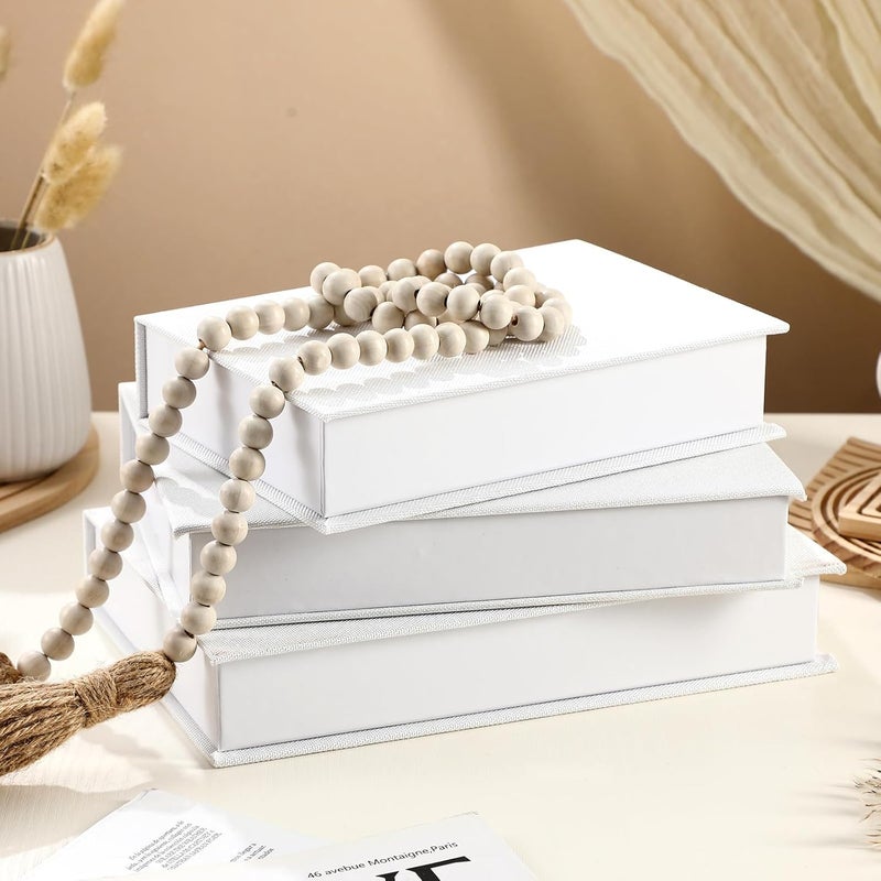 Tioncy 3 Pcs Fake Book Box Neutral Linen Book Box Decorative Faux Prop Storage for Farmhouse Home Decor shelf Table Card Photo DIY Keepsake Gift(Multi Sizes,White) - Image 4