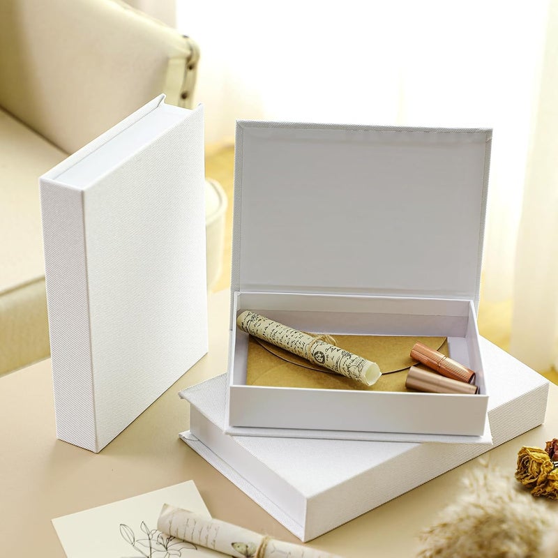Tioncy 3 Pcs Fake Book Box Neutral Linen Book Box Decorative Faux Prop Storage for Farmhouse Home Decor shelf Table Card Photo DIY Keepsake Gift(Multi Sizes,White) - Image 5