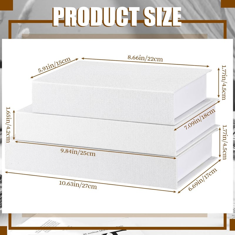 Tioncy 3 Pcs Fake Book Box Neutral Linen Book Box Decorative Faux Prop Storage for Farmhouse Home Decor shelf Table Card Photo DIY Keepsake Gift(Multi Sizes,White) - Image 2