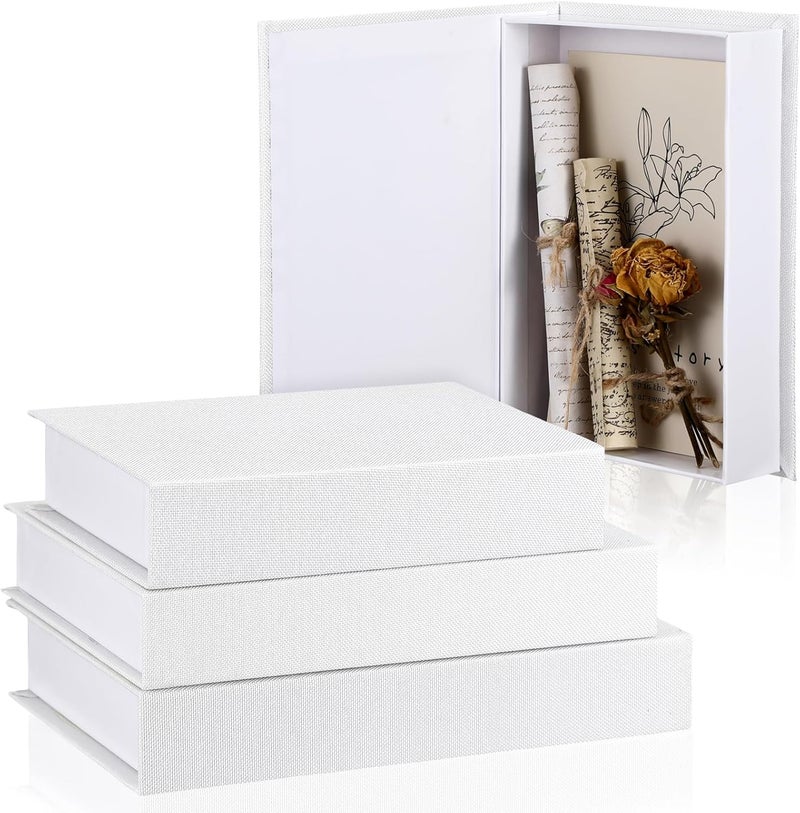 Tioncy 3 Pcs Fake Book Box Neutral Linen Book Box Decorative Faux Prop Storage for Farmhouse Home Decor shelf Table Card Photo DIY Keepsake Gift(Multi Sizes,White) - Image 1