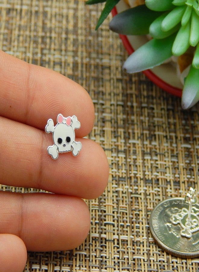 آيسروز طقم أقراط من الفضة الإسترليني عيار 925 مكون من 3 أزواج، طقم هالوين، قبعة ساحرة، حلوى ذرة برتقالية، جمجمة مع فيونكة وردية (خالية من النيكل) - Image 2