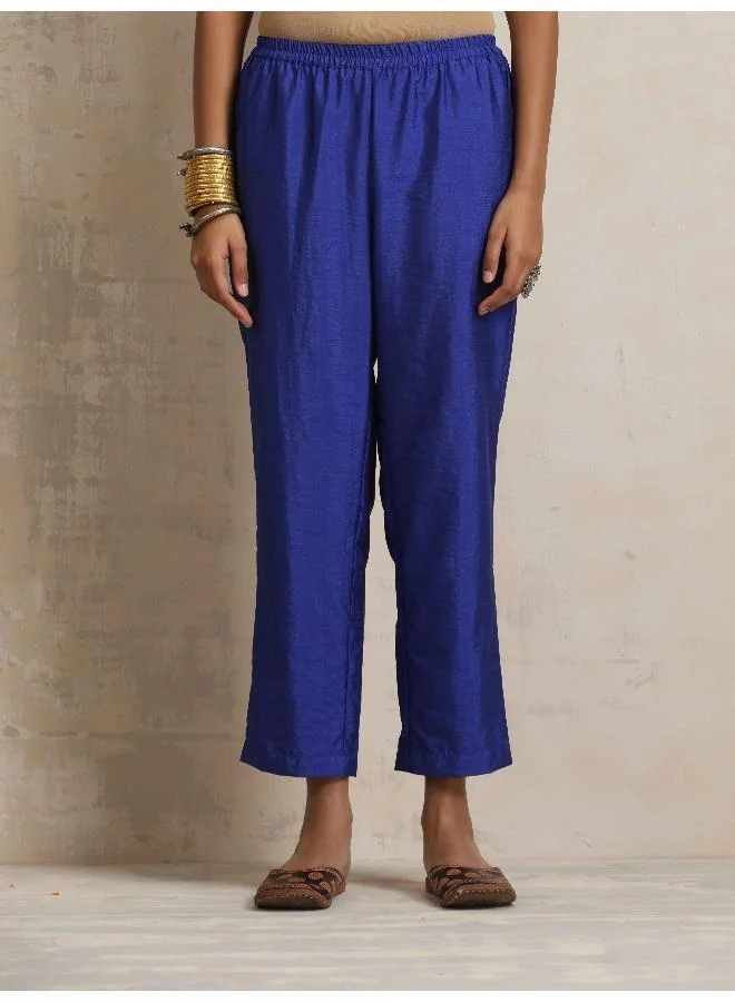 trueBrowns Blue Silk High Slit Kurta Set