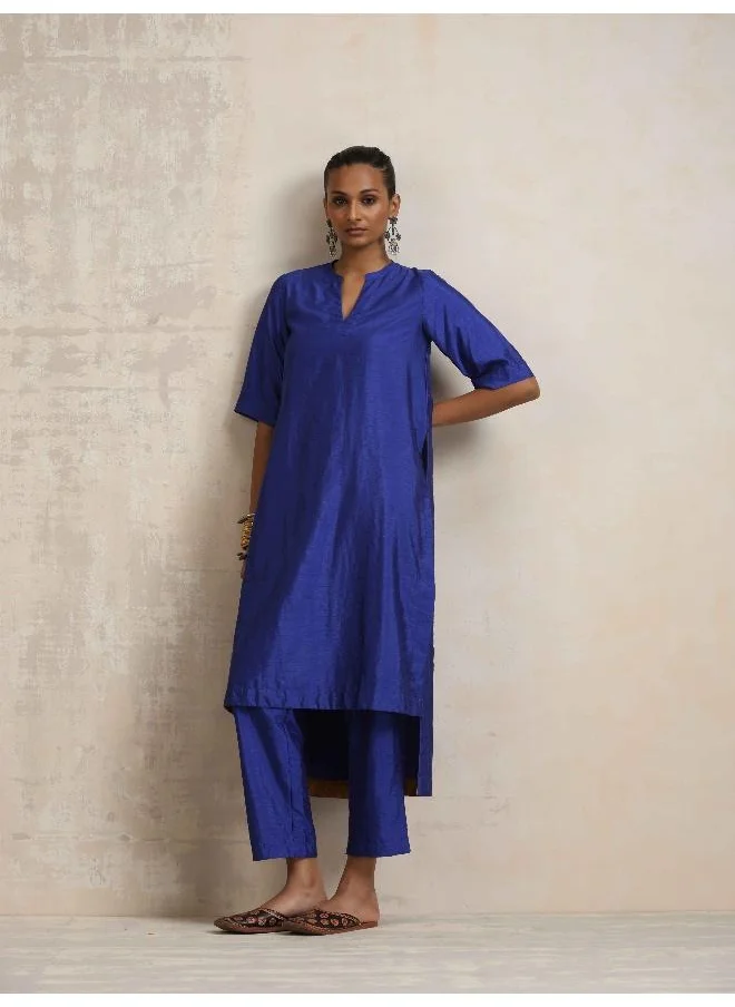 ترو برونز trueBrowns Blue Silk High Slit Kurta Set