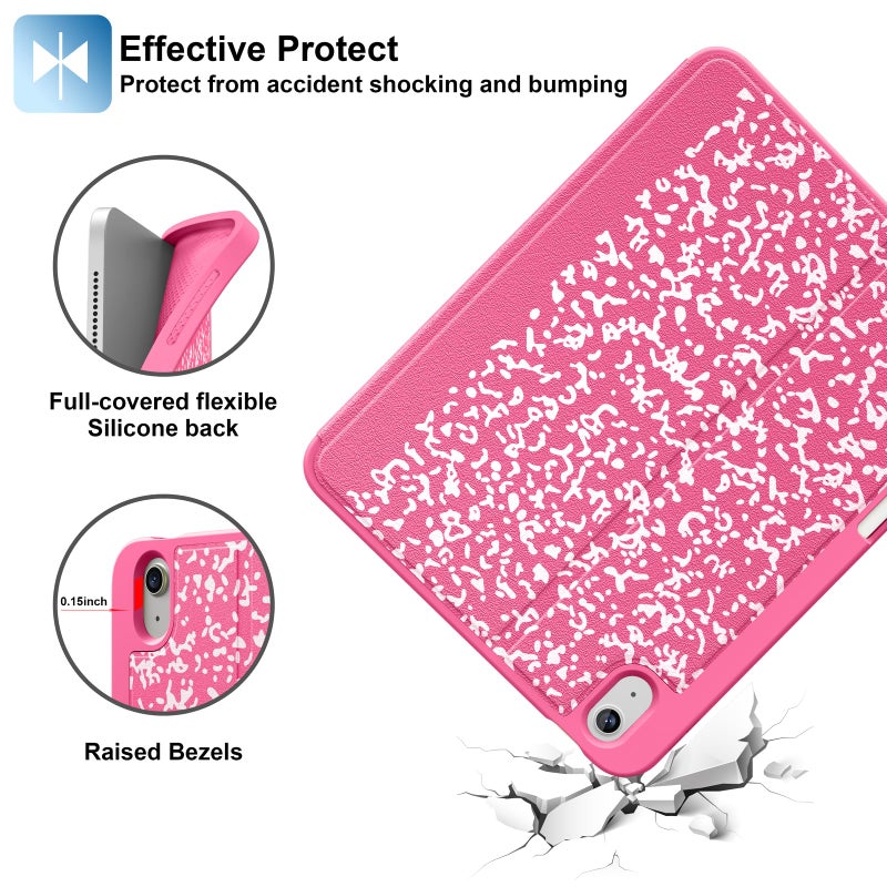 Supveco Case for iPad (A16) 11th Generation 11 inch (2025),iPad 10th Generation 10.9 inch (2022) with Pencil Holder-[Auto Wake/Sleep],Premium Folio Stand Case with Soft TPU Back Cover-Hot Pink - Image 5