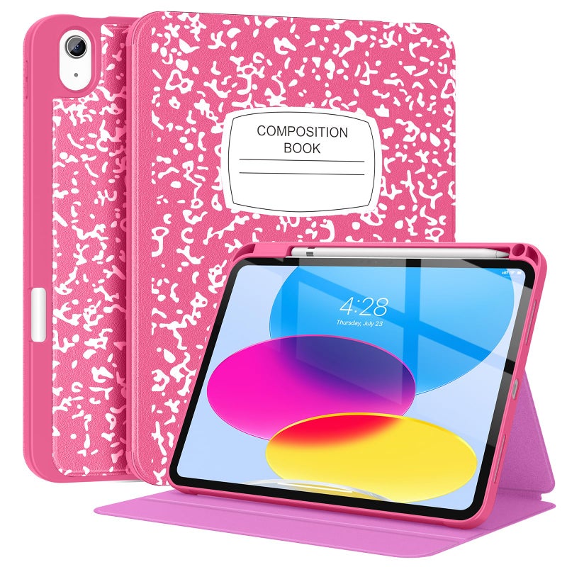 Supveco Case for iPad (A16) 11th Generation 11 inch (2025),iPad 10th Generation 10.9 inch (2022) with Pencil Holder-[Auto Wake/Sleep],Premium Folio Stand Case with Soft TPU Back Cover-Hot Pink - Image 1