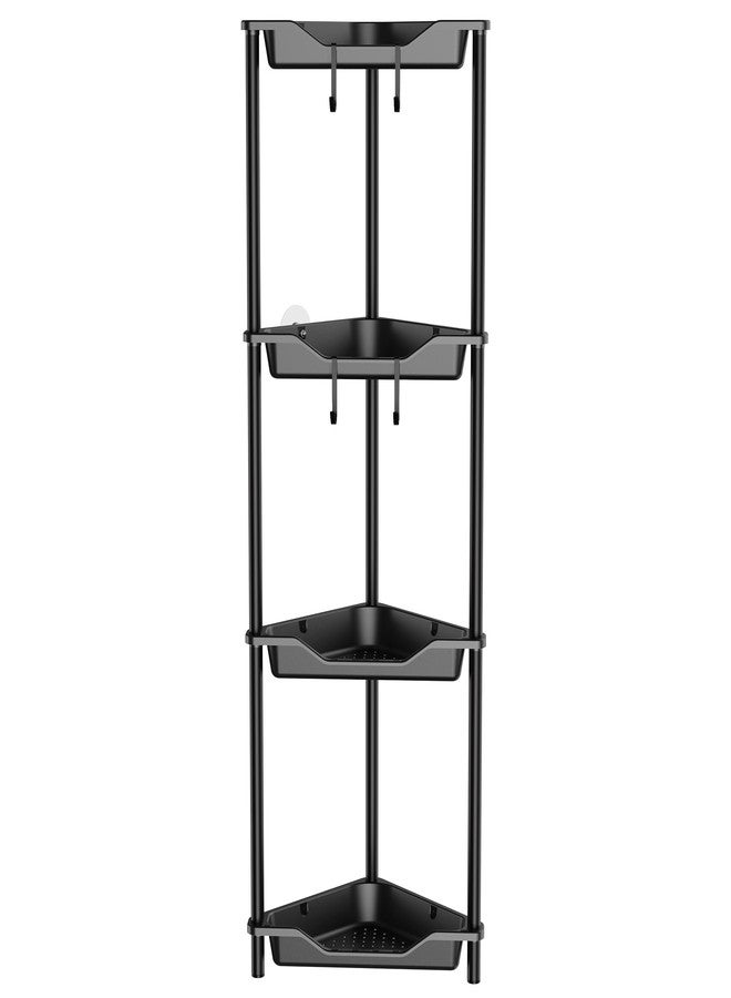 Orimade Rustproof 4 Tier Floor Standing Corner Shower Caddy Organizer, Plastic Metal Splicing Floor Corner Shelf Rack Storage Stands for Bathroom,10.8 x 10.8 x 44.6 inches, Black - Image 1