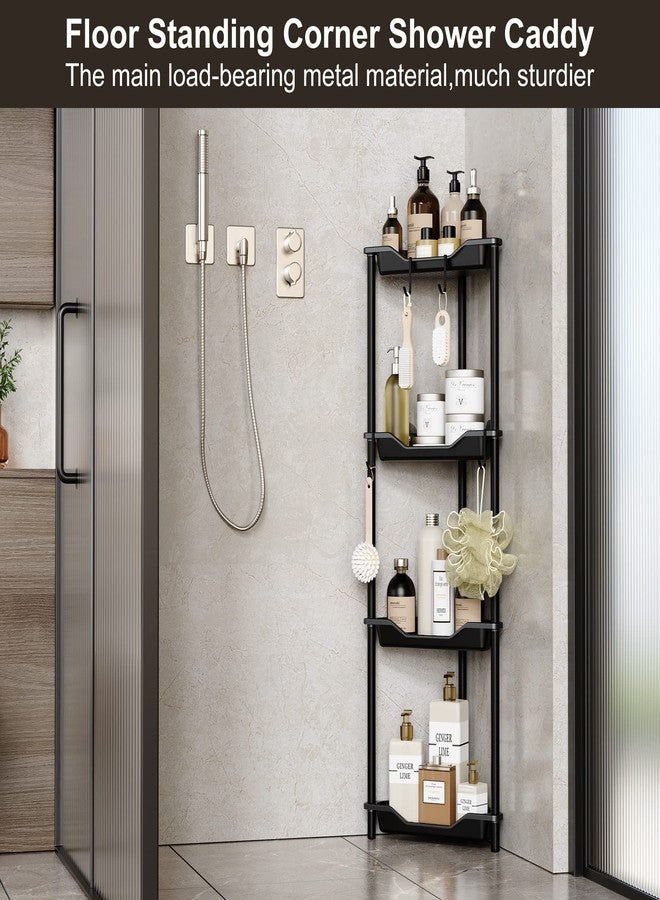 Orimade Rustproof 4 Tier Floor Standing Corner Shower Caddy Organizer, Plastic Metal Splicing Floor Corner Shelf Rack Storage Stands for Bathroom,10.8 x 10.8 x 44.6 inches, Black - Image 5