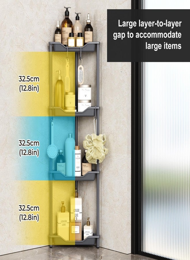 Orimade Rustproof 4 Tier Floor Standing Corner Shower Caddy Organizer, Plastic Metal Splicing Floor Corner Shelf Rack Storage Stands for Bathroom,10.8 x 10.8 x 44.6 inches, Black - Image 2