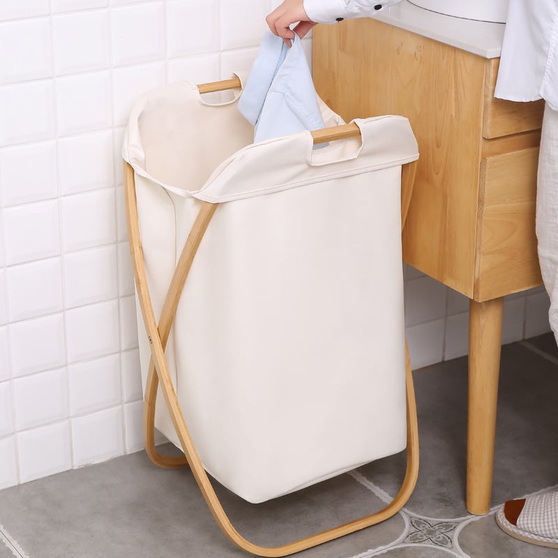 Simple Ins Japanese Style Dirty Clothes Basket Folding Dirty Clothes Basket Bamboo Home Oxford Cloth Laundry Basket X Dirty Clothes Storage Basket - Image 2