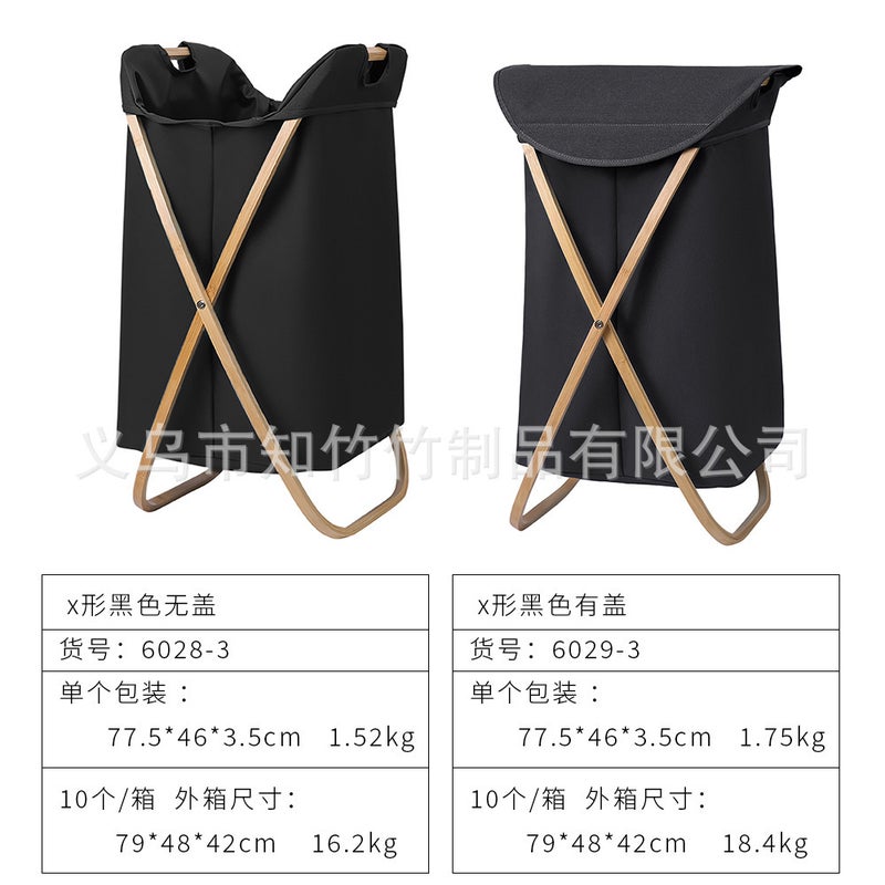 Simple Ins Japanese Style Dirty Clothes Basket Folding Dirty Clothes Basket Bamboo Home Oxford Cloth Laundry Basket X Dirty Clothes Storage Basket - Image 4