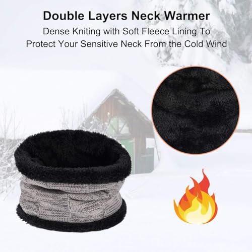 MAYLISACC 3 Pcs Slouchy Beanie Hat Fleece Scarf and Glove with Touch Screen Set, Knit Winter Cap and Neck Warmer Lightgrey - Image 4