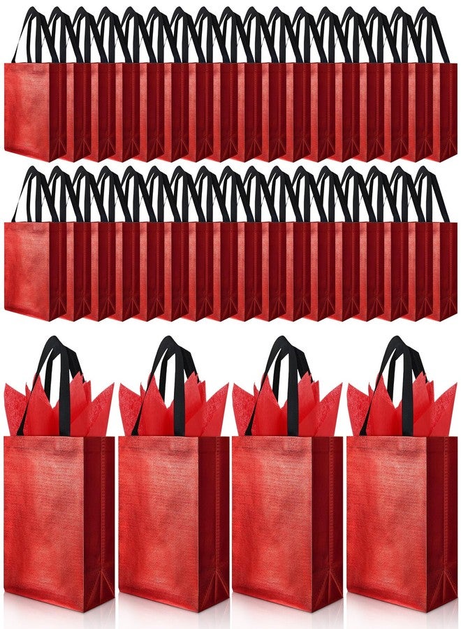 Eccliy 60 Sets Reusable Gift Bags with Tissues Papers, Glossy Non Woven Tote Bags with Handles, Bright Grocery Tote for Pooja, Halloween, Christmas(Red) - Image 1