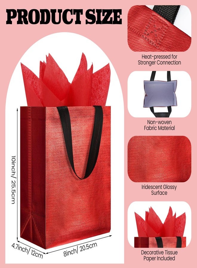 Eccliy 60 Sets Reusable Gift Bags with Tissues Papers, Glossy Non Woven Tote Bags with Handles, Bright Grocery Tote for Pooja, Halloween, Christmas(Red) - Image 2