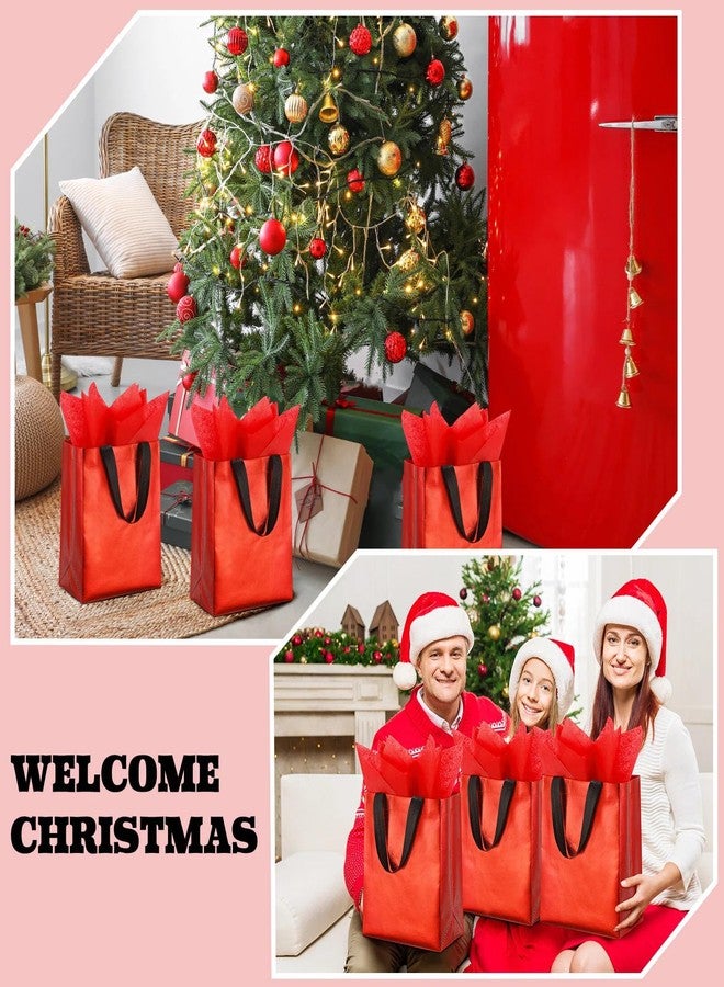 Eccliy 60 Sets Reusable Gift Bags with Tissues Papers, Glossy Non Woven Tote Bags with Handles, Bright Grocery Tote for Pooja, Halloween, Christmas(Red) - Image 4