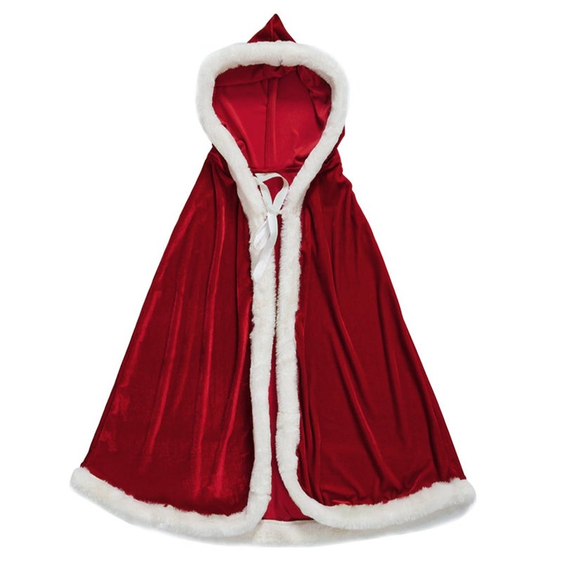 Clobeau Christmas Halloween Costumes Cloak Mrs. Claus Santa Xmas Velvet Hooded Cape Robe - Image 1