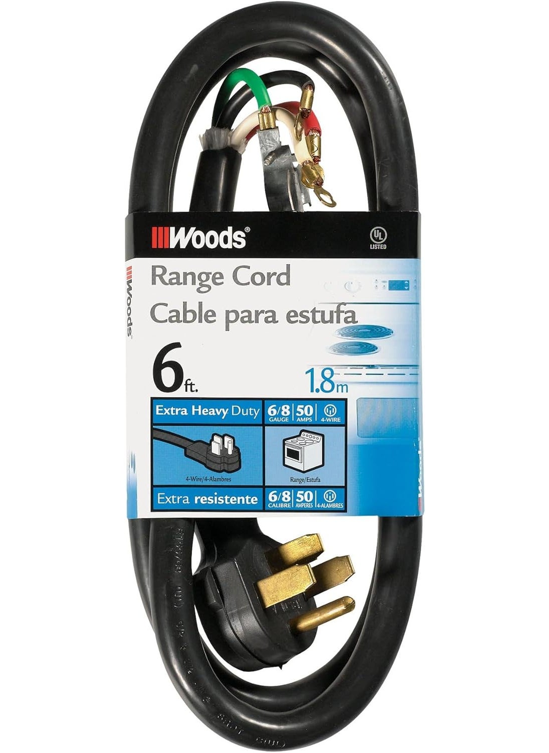 Woods Woods 0762 62 82 SRDT 50Amp Range and Dryer Appliance Cord Black 6Feet  - Image 1