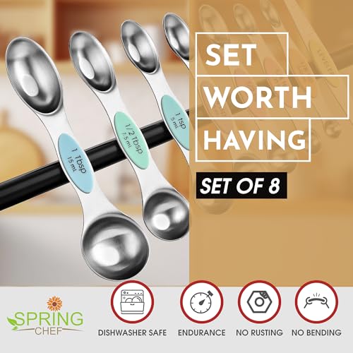 Spring Chef Stainless Steel Magnetic Measuring Spoons Set of 8 with Leveler, Metal Teaspoon & Tablespoon Measuring Spoons for Dry and Liquid Ingredients, Kitchen Gadgets for Baking & Cooking - Pastel - Image 2
