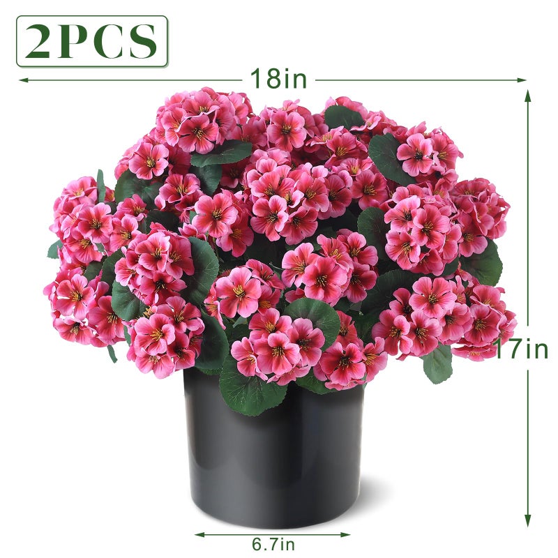 GLIDLION 2 Pack Artificial Geranium Flowers Topitary Trees for Outdoors, UV Resistant Geraniums Potted Bushes Look Real Silk Faux Plants for Front Door Garden Porch Planter Farmhouse Home Decor (Peach Red) - Image 5