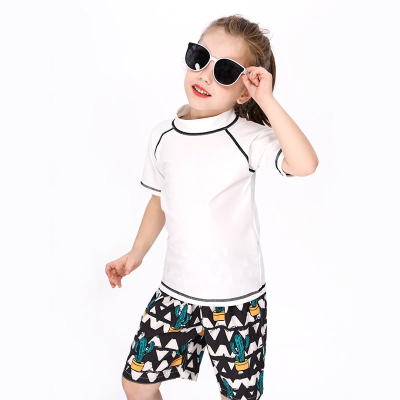 Children's Casual Beach Clothes Short-sleeved Girls' Middle and Big Children's Split Sunscreen Swimsuit Loose Beach Pants for Vacation - Image 3