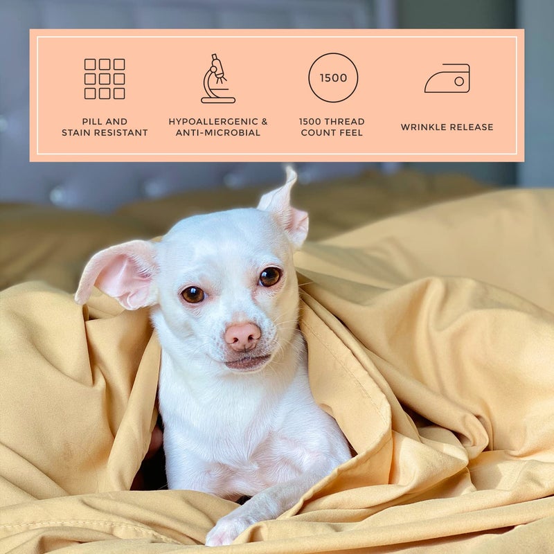 PeachSkinSheets PeachSkinSheets Harvest Gold Sheet Set - 1500tc Level of Softness - Extra Soft Cooling Sheets for Hot Sleepers and Night Sweats - Split Head King Size (36"" Split)  - Image 4