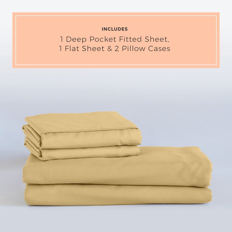 PeachSkinSheets PeachSkinSheets Harvest Gold Sheet Set - 1500tc Level of Softness - Extra Soft Cooling Sheets for Hot Sleepers and Night Sweats - Split Head King Size (36"" Split)  - Image 2