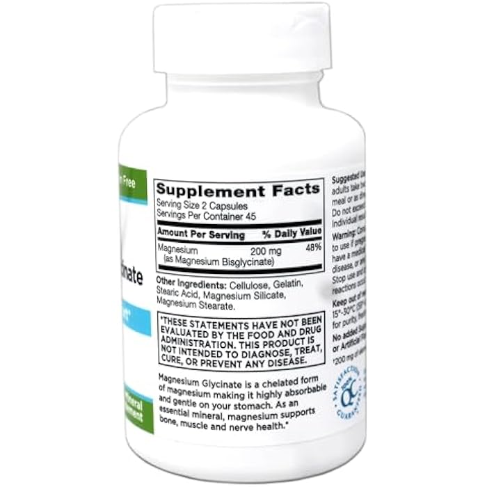 Quality Choice Magnesium Glycinate 200 mg - Bone, Muscle, Heart & Nerve Support, 90 Capsules - Image 3