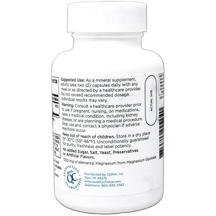 Quality Choice Magnesium Glycinate 200 mg - Bone, Muscle, Heart & Nerve Support, 90 Capsules - Image 4