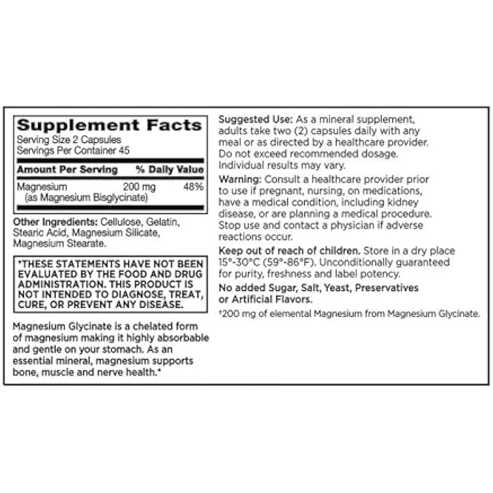 Quality Choice Magnesium Glycinate 200 mg - Bone, Muscle, Heart & Nerve Support, 90 Capsules - Image 2