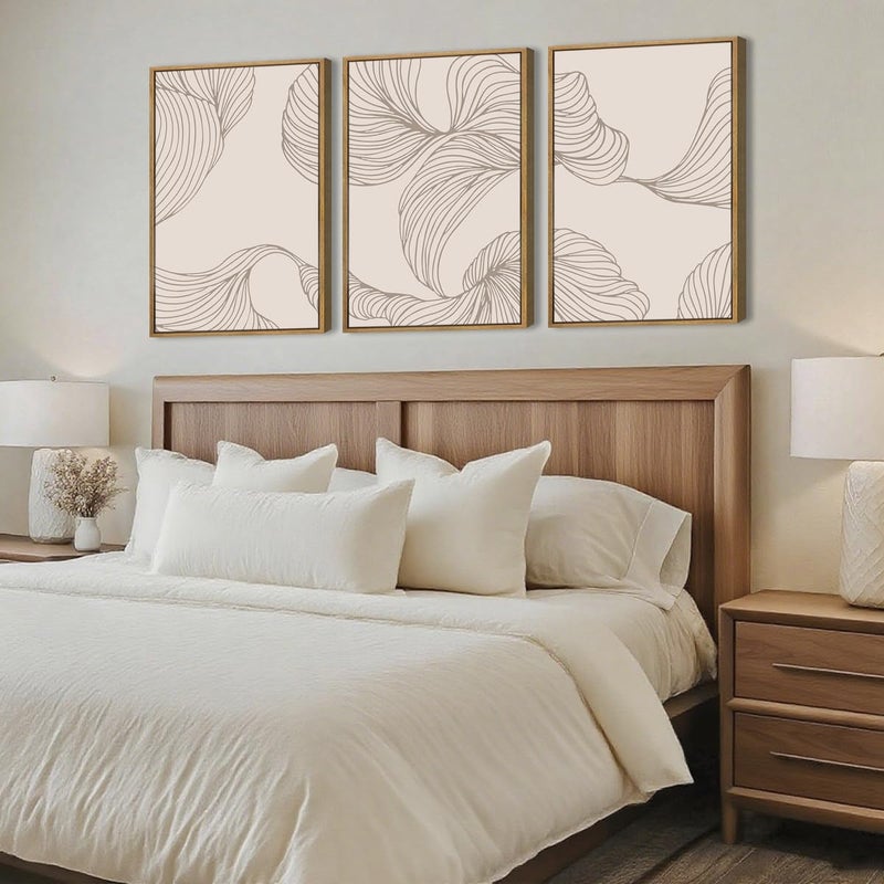 BINCUE Framed Neutral Beige Wall Art Modern Abstract Art Decor Minimalist Artwork for Living Room Bedroom Office 16x24 Inches Set of 3 - Image 2
