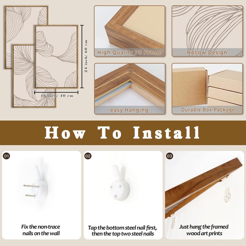 BINCUE Framed Neutral Beige Wall Art Modern Abstract Art Decor Minimalist Artwork for Living Room Bedroom Office 16x24 Inches Set of 3 - Image 5