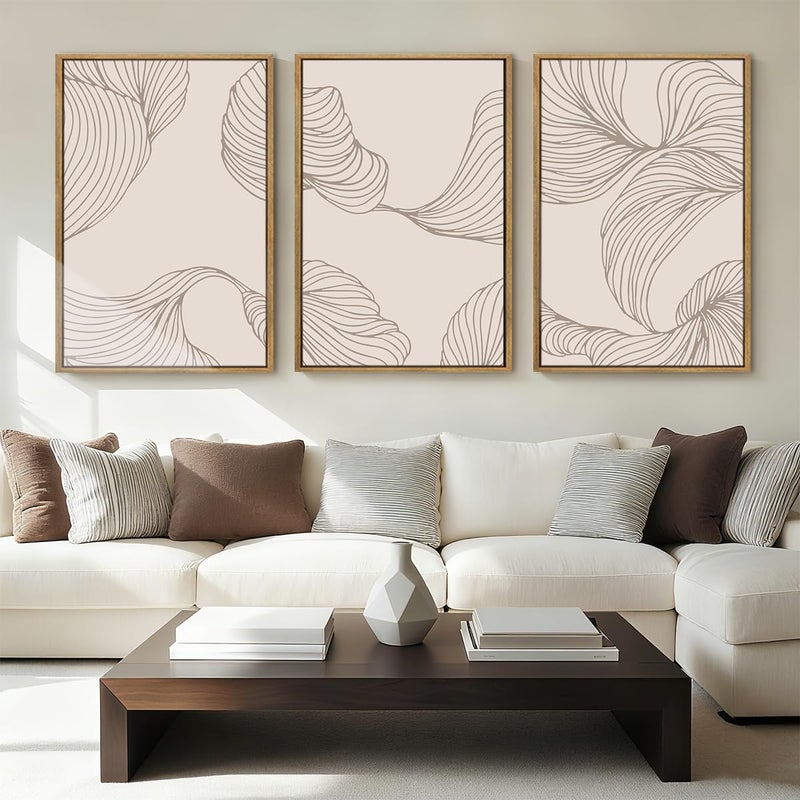 BINCUE Framed Neutral Beige Wall Art Modern Abstract Art Decor Minimalist Artwork for Living Room Bedroom Office 16x24 Inches Set of 3 - Image 1