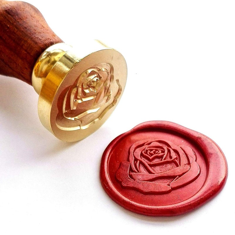 Winnsty Rose Wax Seal Stamp, Copper & Rosewood, 1 Inch, Removable, Classic Initial Stamp for Envelopes, Invitations, Wine Packages & More - Image 3