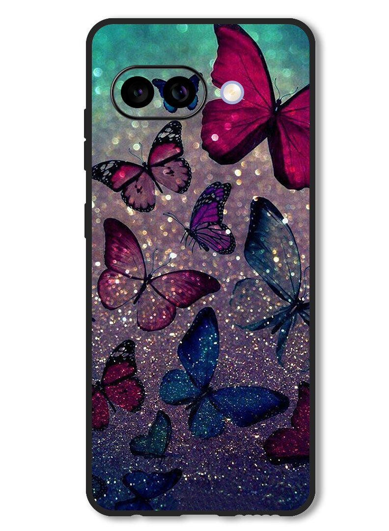 Theodor Case Compatible with Google Pixel 9A Protection Shockproof Bumper Cover Glitters Butterflies - Image 1